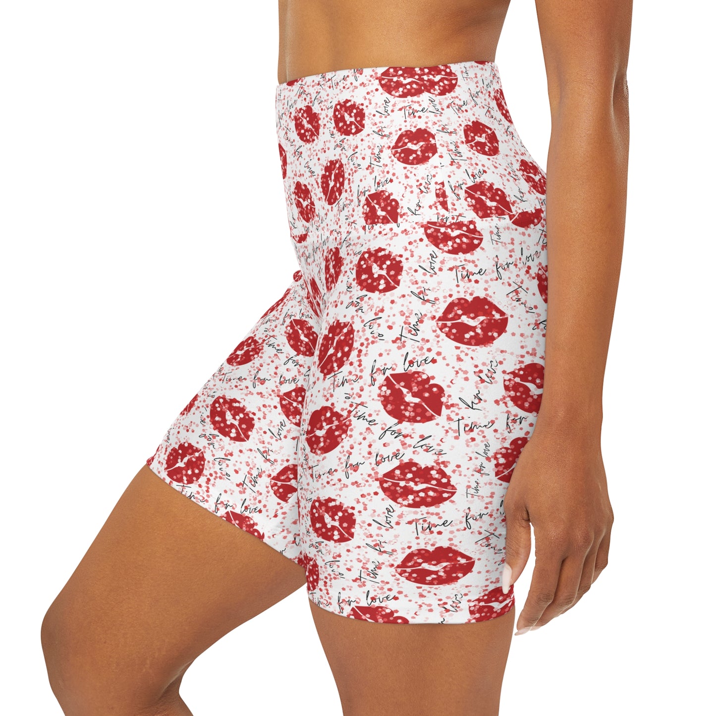 High Waisted Yoga Shorts with Sensual Red Lips print by TwoSiS