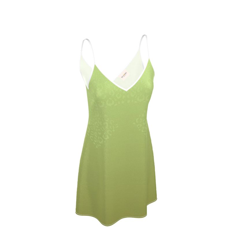 Wildness - Pistachio Leopard Slip Dress 100% silk
