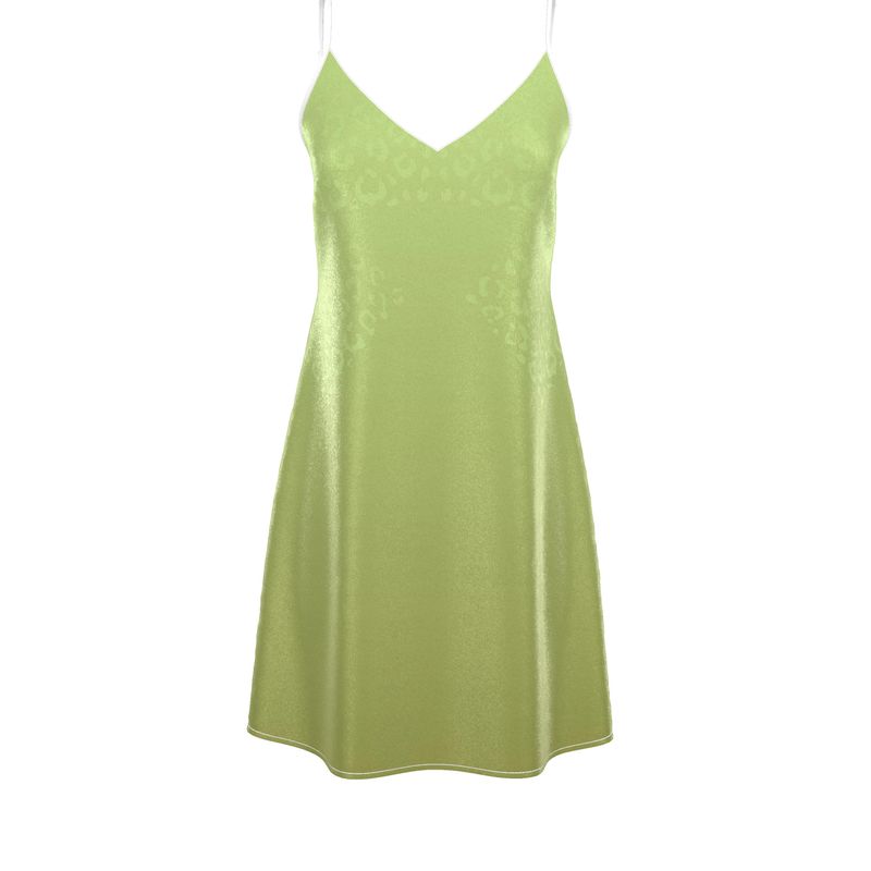 Wildness - Pistachio Leopard Slip Dress 100% silk