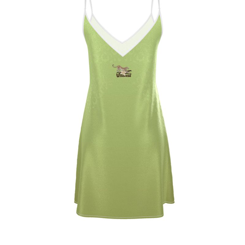 Wildness - Pistachio Leopard Slip Dress 100% silk