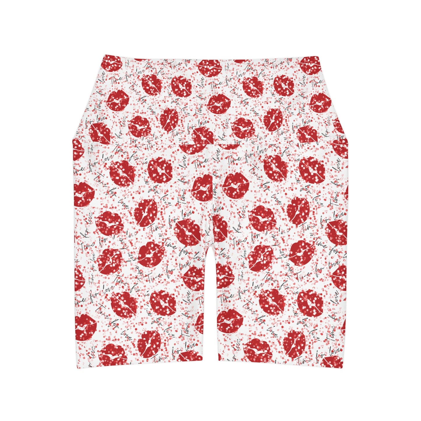 High Waisted Yoga Shorts with Sensual Red Lips print by TwoSiS