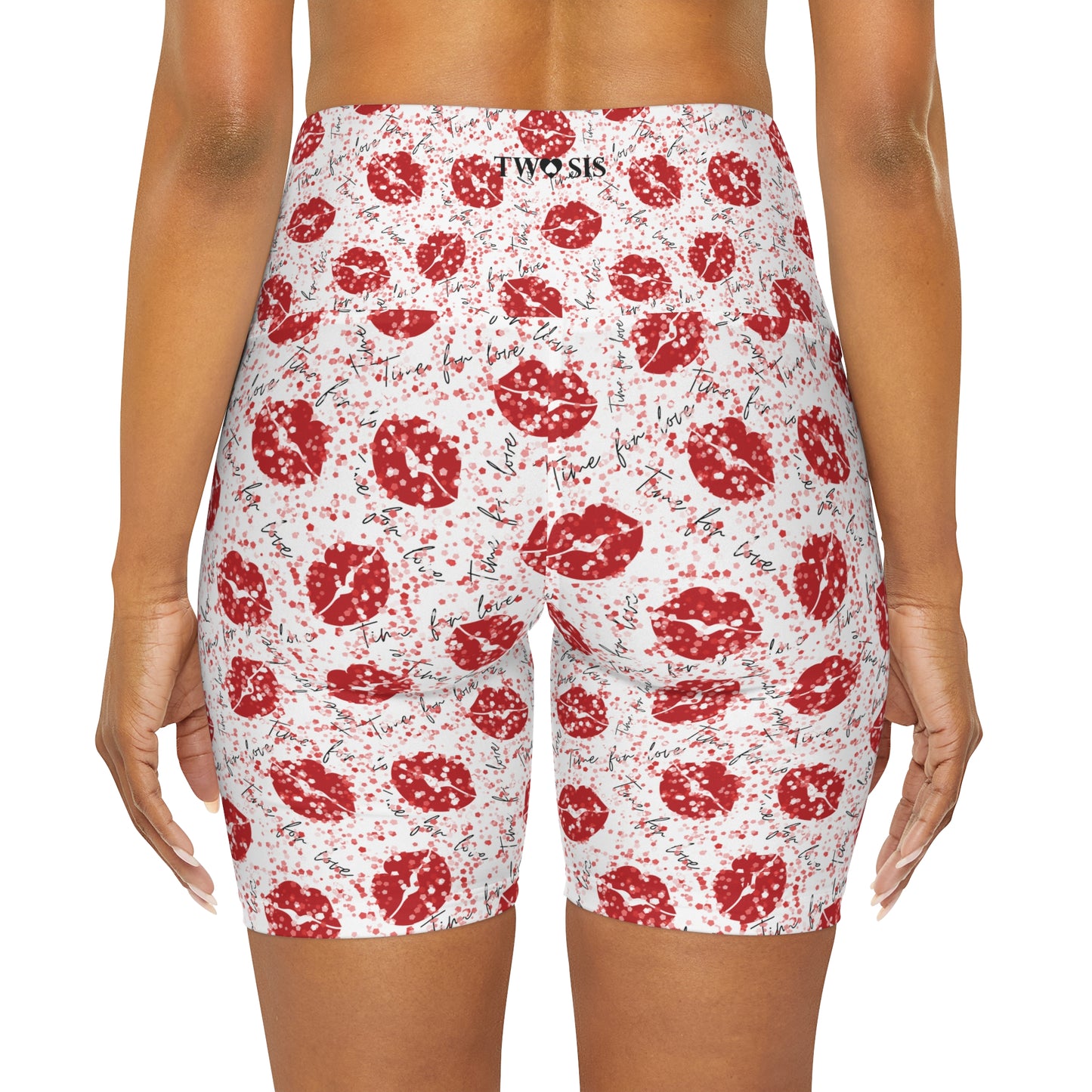 High Waisted Yoga Shorts with Sensual Red Lips print by TwoSiS